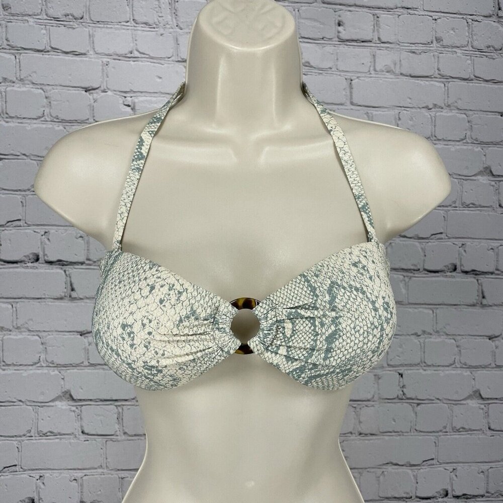 Gianni bini Green Cream Snakeskin Removable Strap Lined Swimsuit Top Size Medium